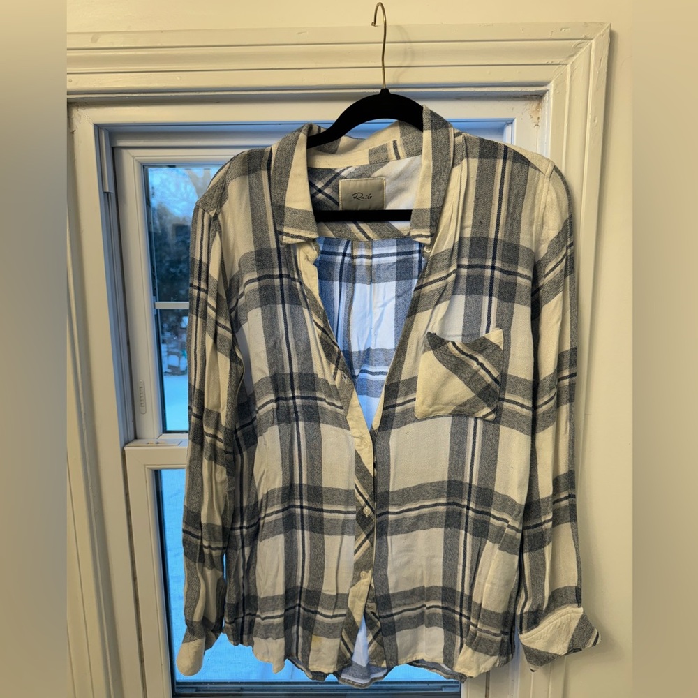 Rails Women's Long Sleeve Button Up Blue and White Plaid Flannel Shirt Size L
